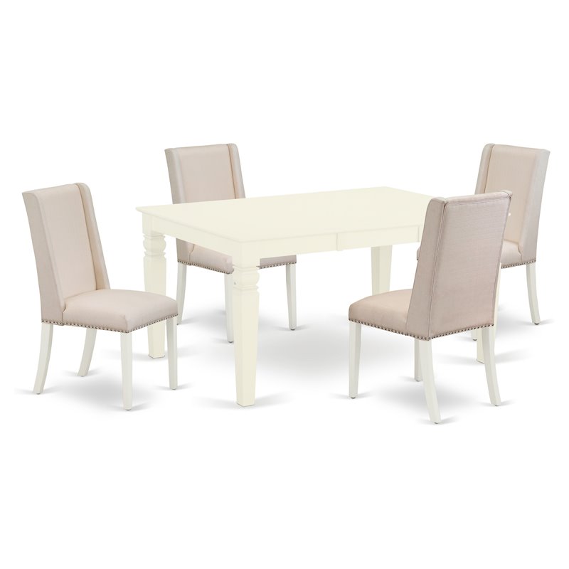 Pemberly Row 5-Piece Wood Dining Table Set in Linen White and Cream