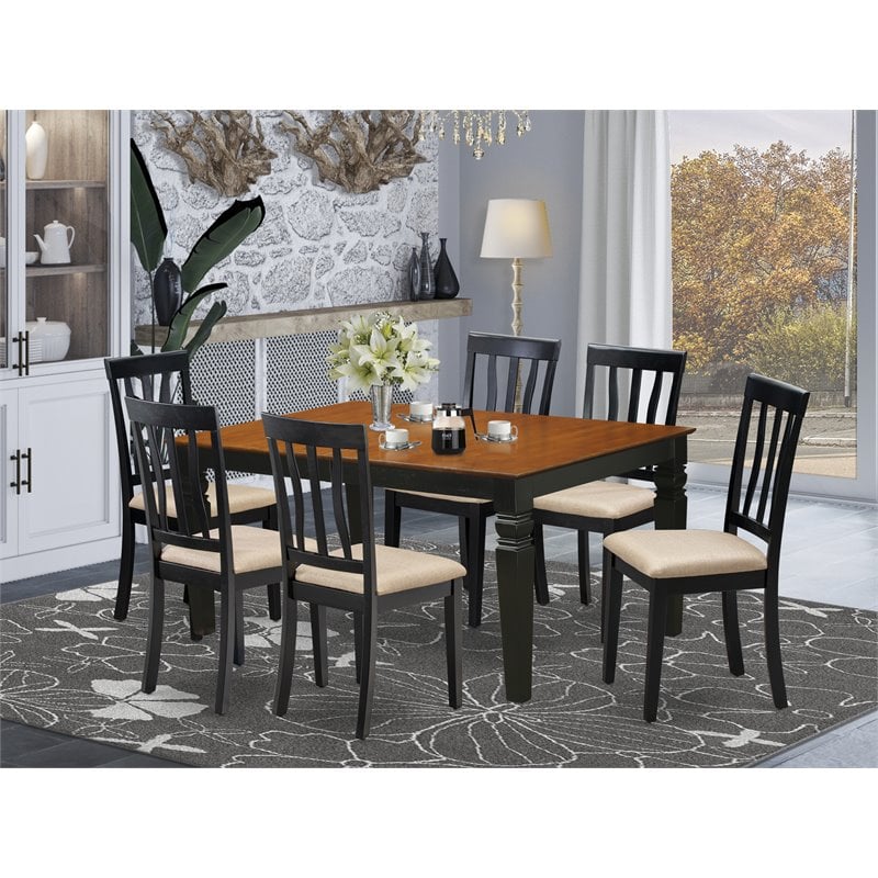 Pemberly Row 7-Piece Wood Kitchen Set with Leaf in Black/Cherry