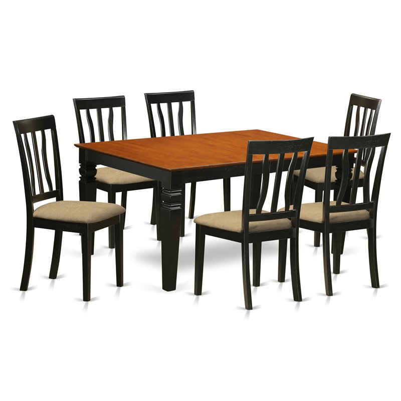 Pemberly Row 7-Piece Wood Kitchen Set with Leaf in Black/Cherry