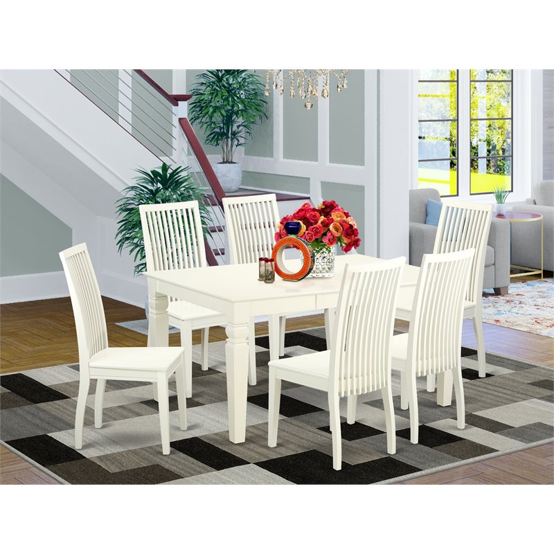 Pemberly Row 7-Piece Wood Dining Table Set in Linen White with Chairs