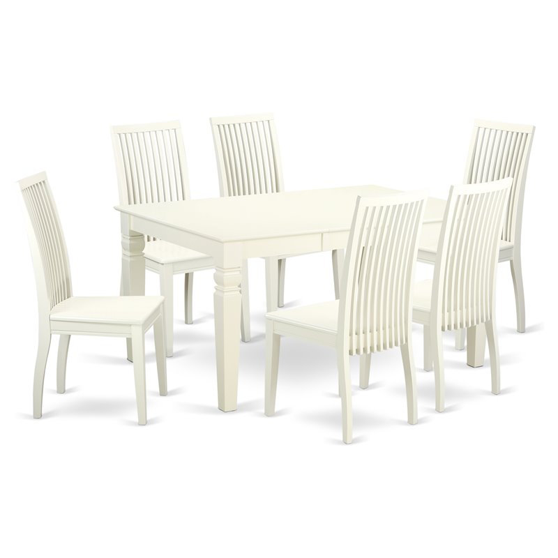 Pemberly Row 7-Piece Wood Dining Table Set in Linen White with Chairs
