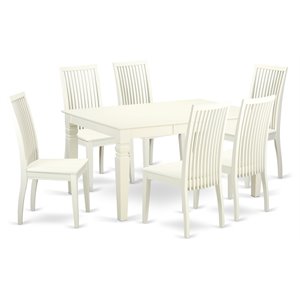 Pemberly Row 7-Piece Wood Dining Table Set in Linen White with Chairs