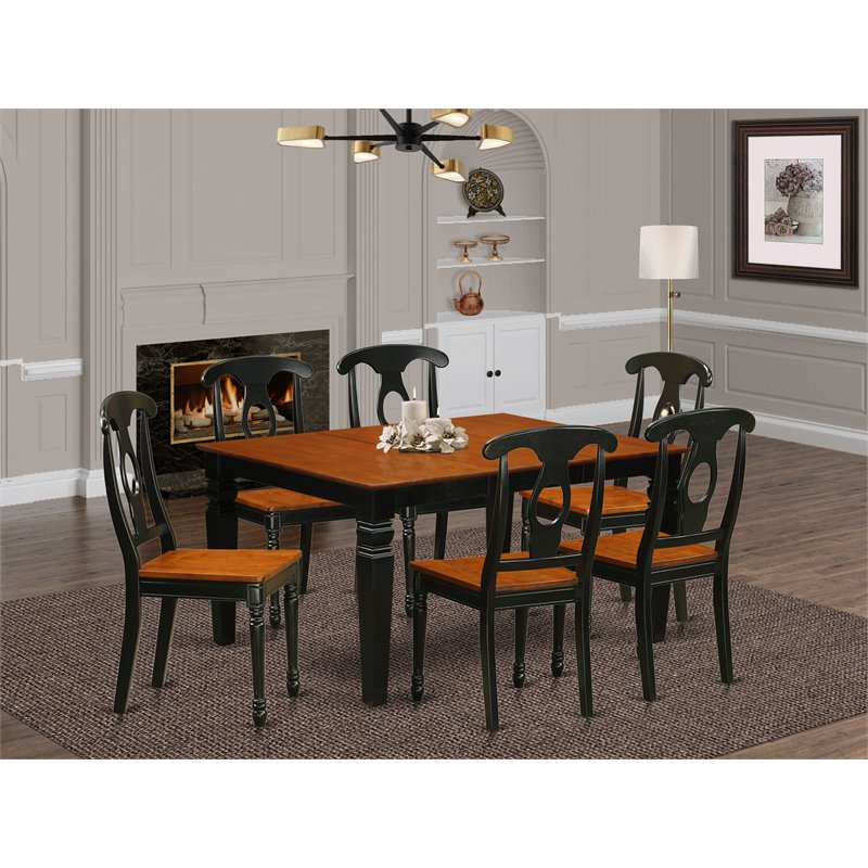 Pemberly Row 7-Piece Solid Wood Dining Set in Black/Cherry Finish