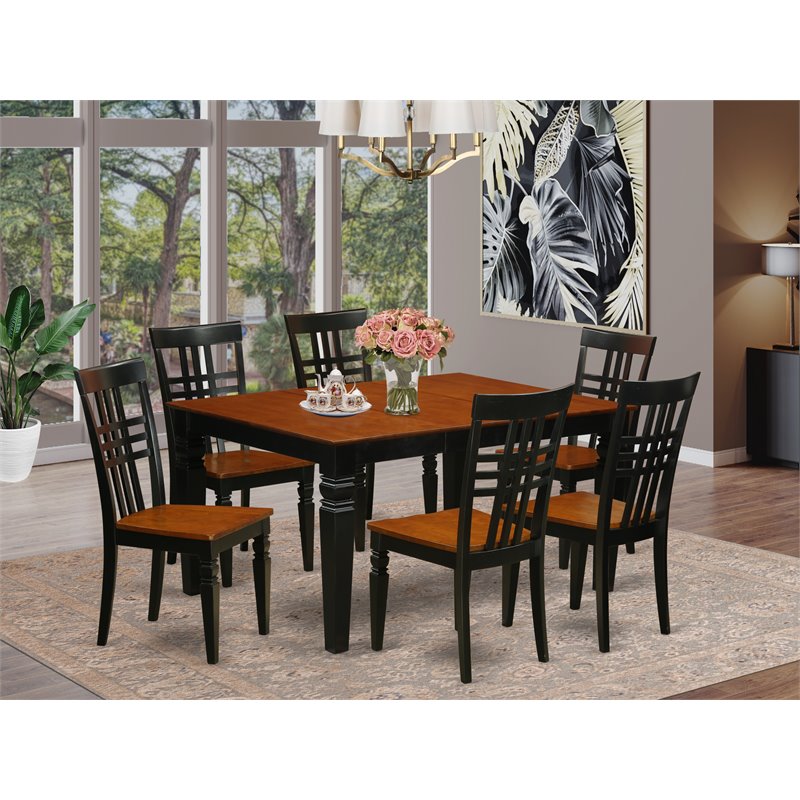 Pemberly Row 7-Piece Dining Table Set with Black and Cherry Finish