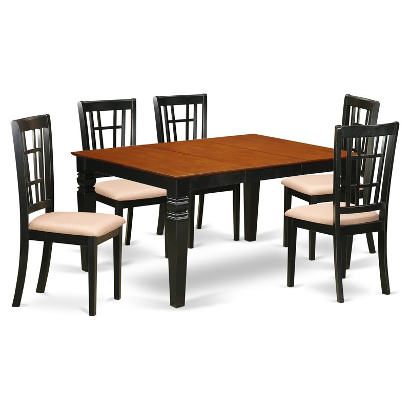 Pemberly Row 7-Piece Dining Room Set with Linen Seats in Black and Cherry Finish