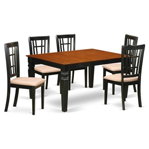 Pemberly Row 7-Piece Dining Room Set with Linen Seats in Black and Cherry Finish