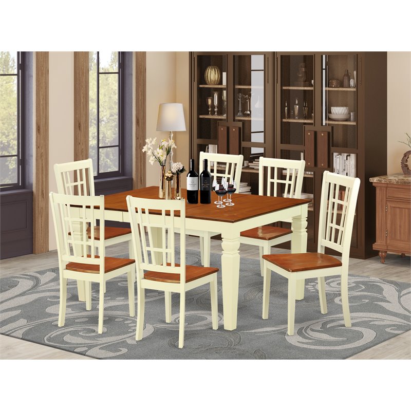 Pemberly Row 7-Piece Wood Dining Table Set in Buttermilk & Cherry Finish