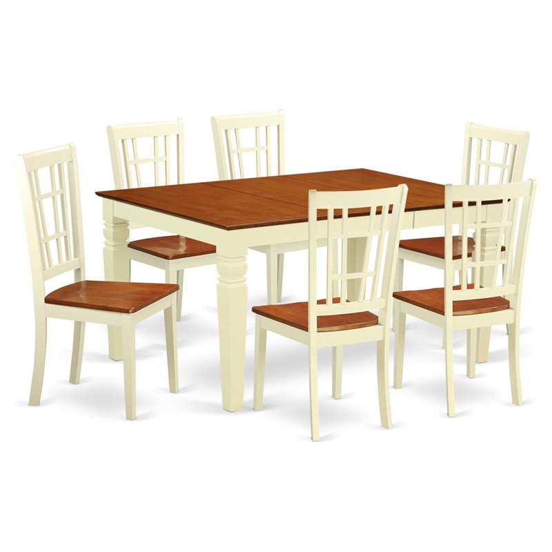 Pemberly Row 7-Piece Wood Dining Table Set in Buttermilk & Cherry Finish