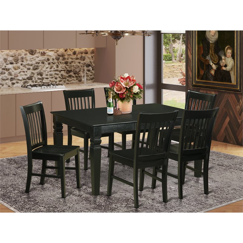 Pemberly Row 7-Piece Dining Table Set with Extension Leaf in Black Finish