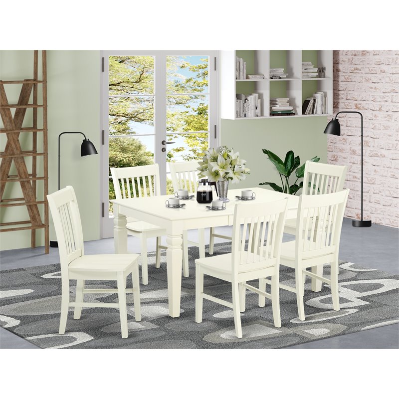 Pemberly Row 7-Piece Wood Dining Table Set in Linen White Finish