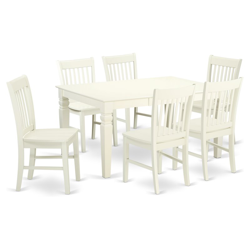 Pemberly Row 7-Piece Wood Dining Table Set in Linen White Finish