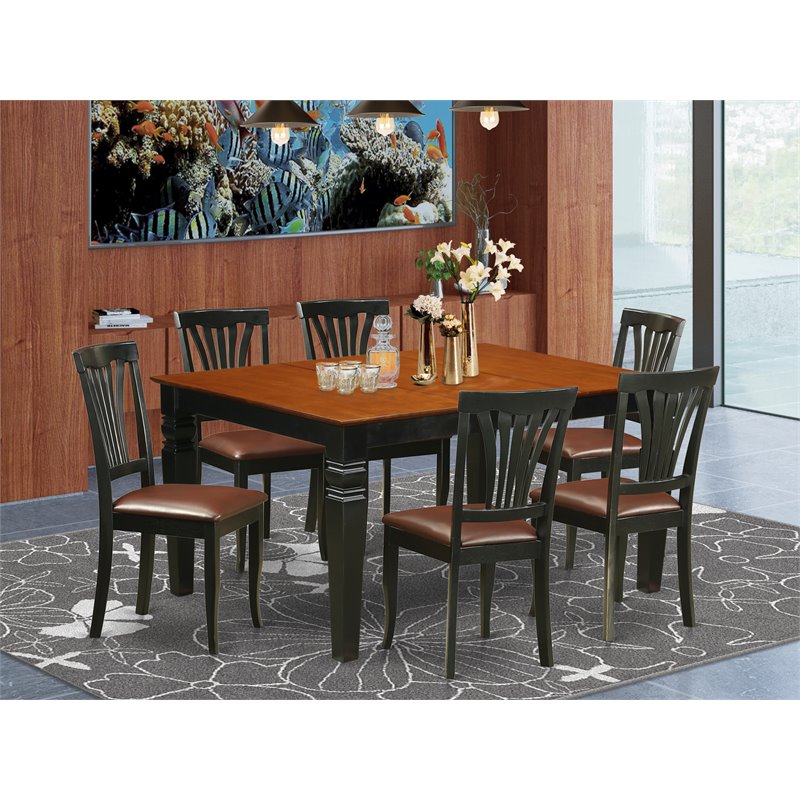 Pemberly Row 7-Piece Wood Dining Room Set in Black and Cherry Finish
