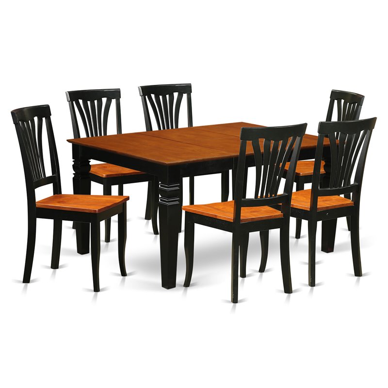 Pemberly Row 7-Piece Dining Set with Wood Seats in Black and Cherry Finish