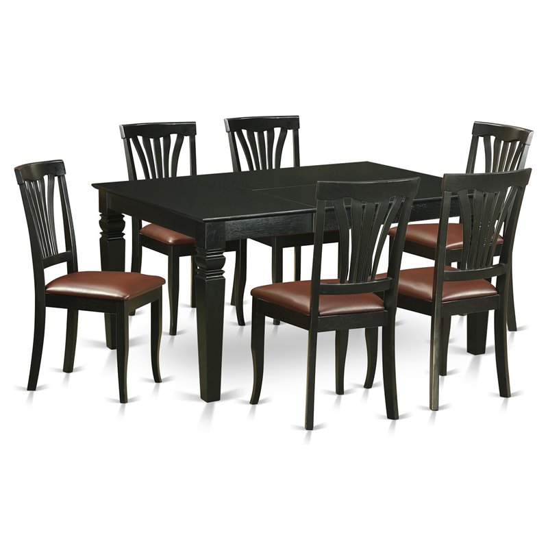 Pemberly Row 7-Piece Wood Dining Table Set in Black with Faux Leather Seats