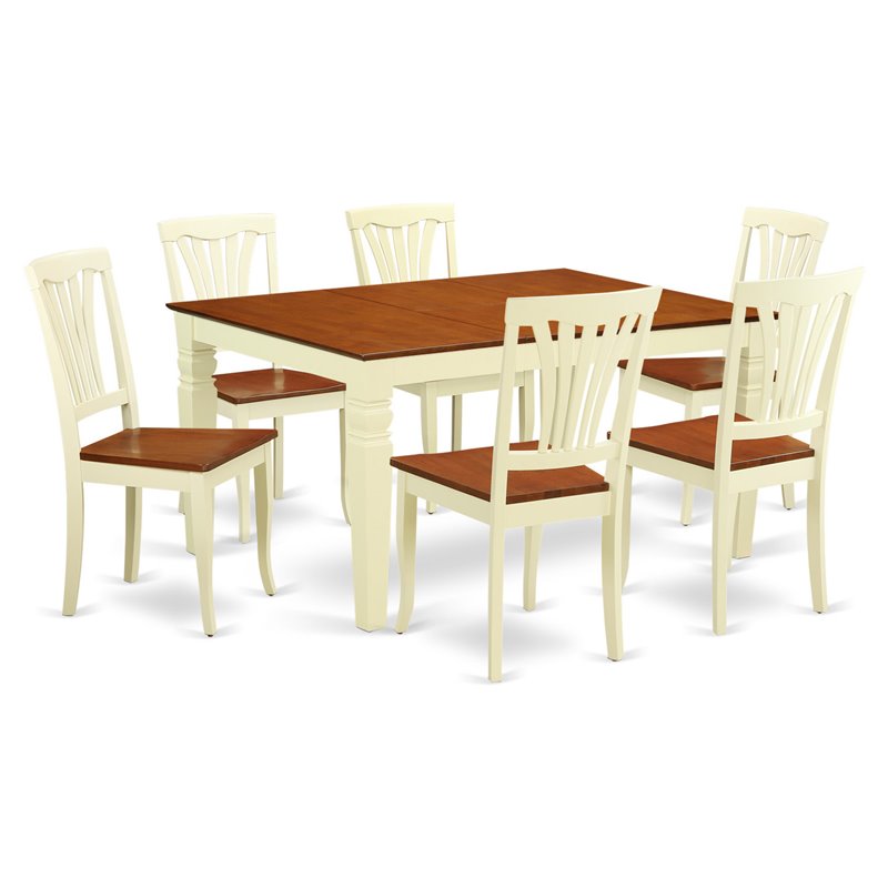 Pemberly Row 7-Piece Wood Kitchen Table Set in Buttermilk and Cherry