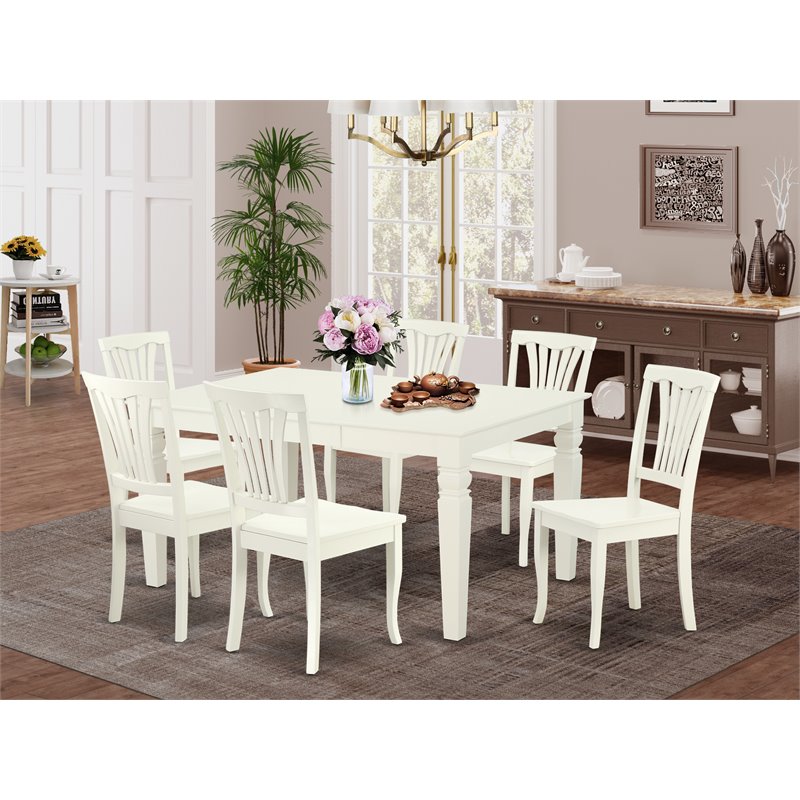 Pemberly Row 7-Piece Dining Set with Wood Chairs in Linen White