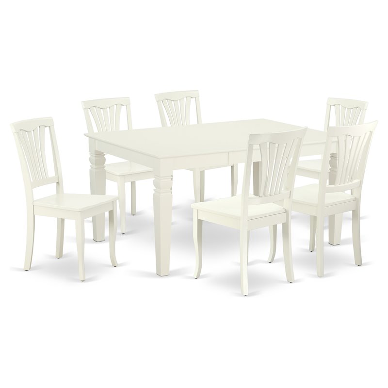 Pemberly Row 7-Piece Dining Set with Wood Chairs in Linen White