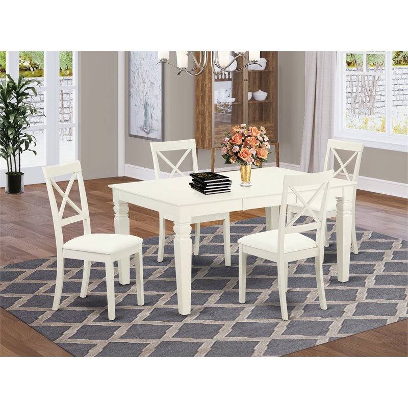 Pemberly Row 7-Piece Dining Set with Faux Leather Chairs in Linen White