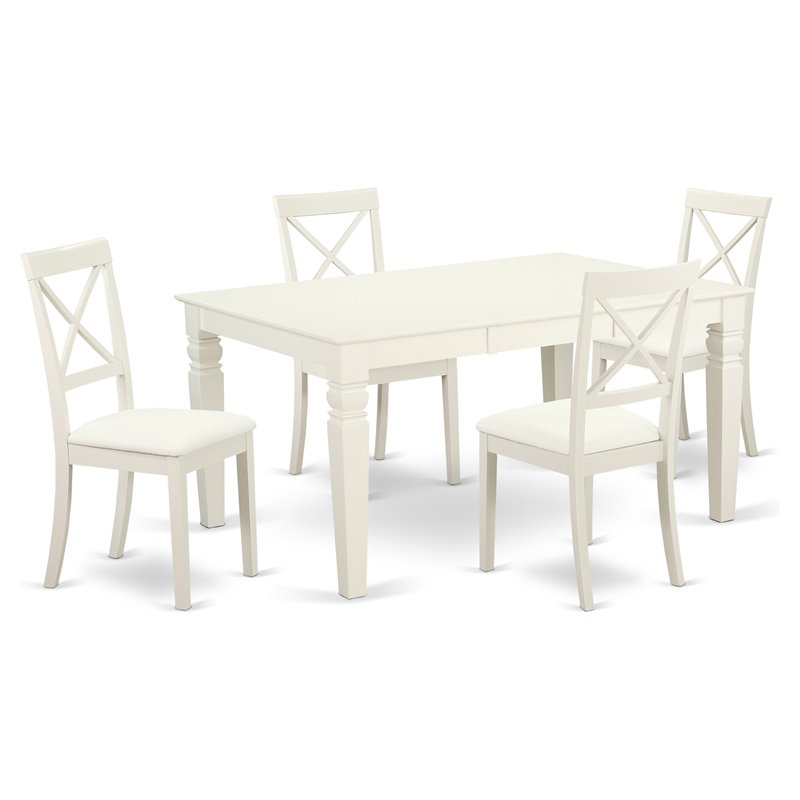 Pemberly Row 7-Piece Dining Set with Faux Leather Chairs in Linen White