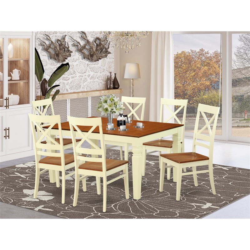 Pemberly Row 7-Piece Wood Kitchen Table Set in Buttermilk and Cherry Finish