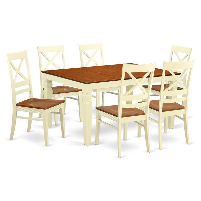 Pemberly Row 7-Piece Wood Kitchen Table Set in Buttermilk and Cherry Finish
