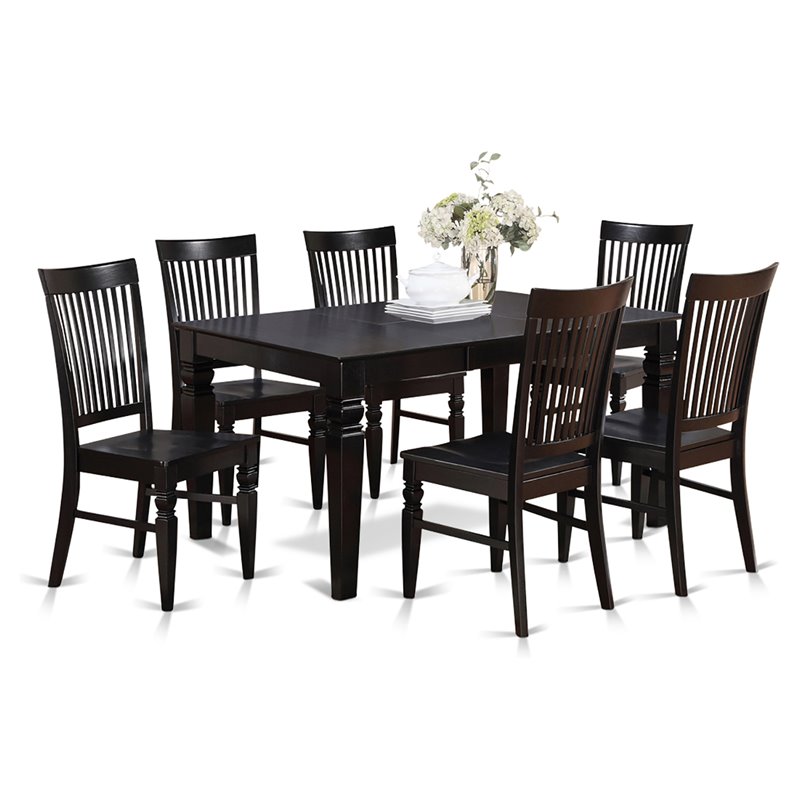 Pemberly Row 7-Piece Rectangular Wood Dining Set in Black and Cherry