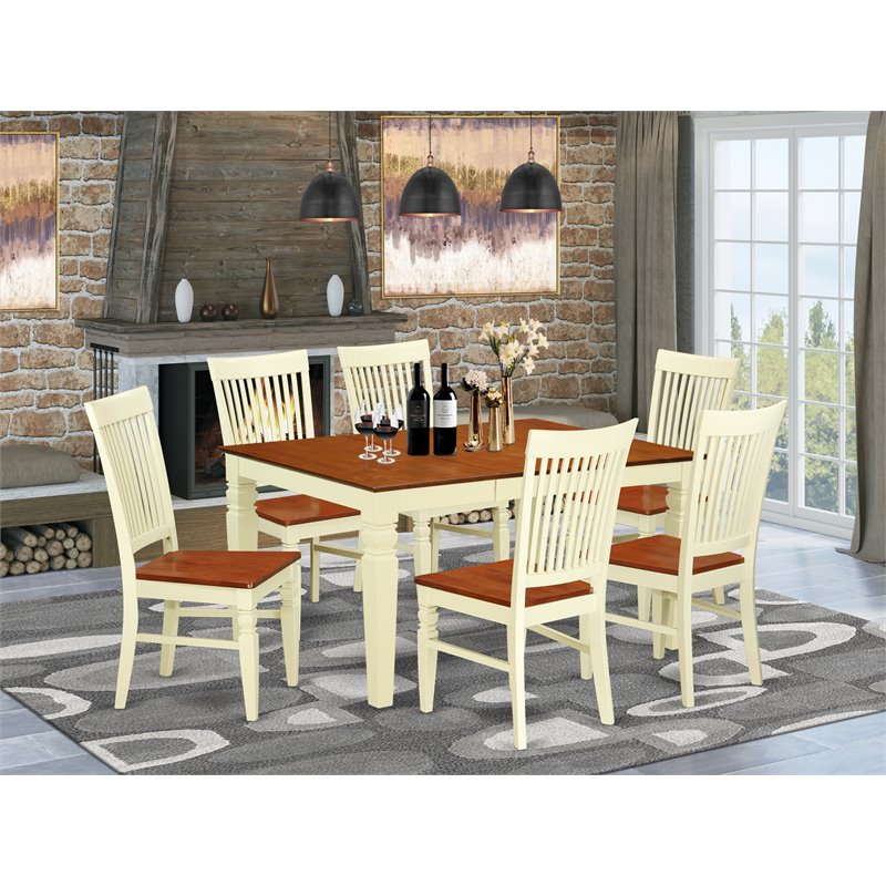 Pemberly Row 7-Piece Wood Dining Set in Buttermilk & Cherry Finish