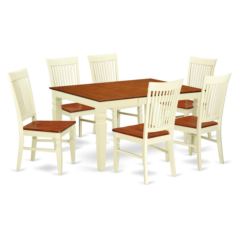 Pemberly Row 7-Piece Wood Dining Set in Buttermilk & Cherry Finish