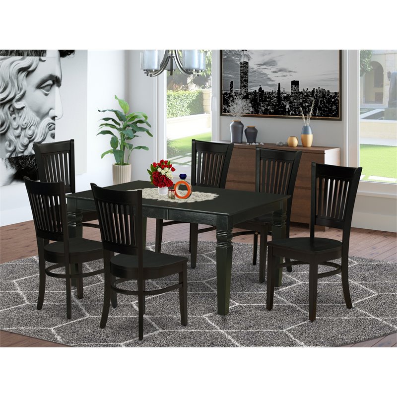 Pemberly Row 7-Piece Wood Kitchen Dining Set with Black Finish