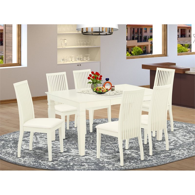 Pemberly Row 7-Piece Wood Dining Set in Linen White