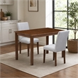Pemberly Row 3 Piece Dining Table Set in Walnut Finish with Linen Chairs