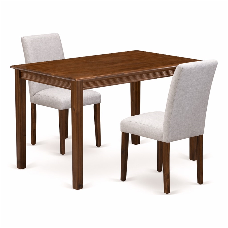 Pemberly Row 3 Piece Dining Table Set in Walnut Finish with Linen Chairs