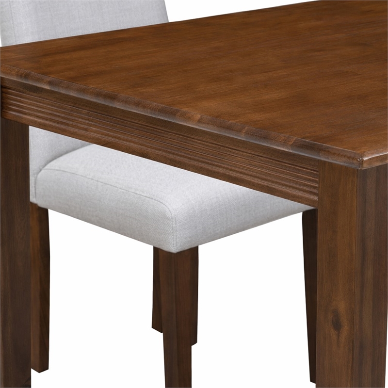 Pemberly Row 3 Piece Dining Table Set in Walnut Finish with Linen Chairs