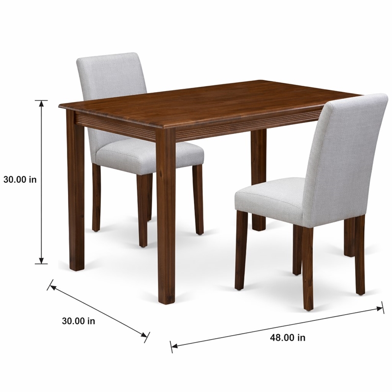 Pemberly Row 3 Piece Dining Table Set in Walnut Finish with Linen Chairs