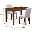 Pemberly Row 3 Piece Dining Table Set in Walnut Finish with Linen Chairs