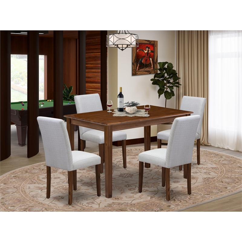 Pemberly Row 5 Piece Dining Room Set in Walnut Finish with Linen Chairs