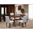 Pemberly Row 5 Piece Dining Room Set in Walnut Finish with Linen Chairs
