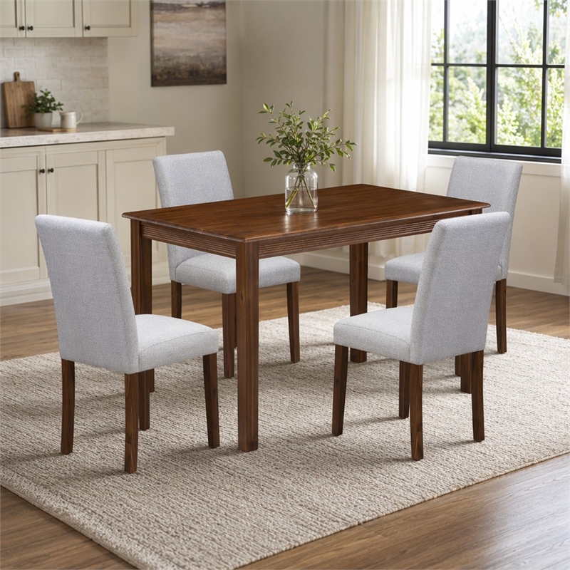 Pemberly Row 5 Piece Dining Room Set in Walnut Finish with Linen Chairs