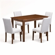 Pemberly Row 5 Piece Dining Room Set in Walnut Finish with Linen Chairs