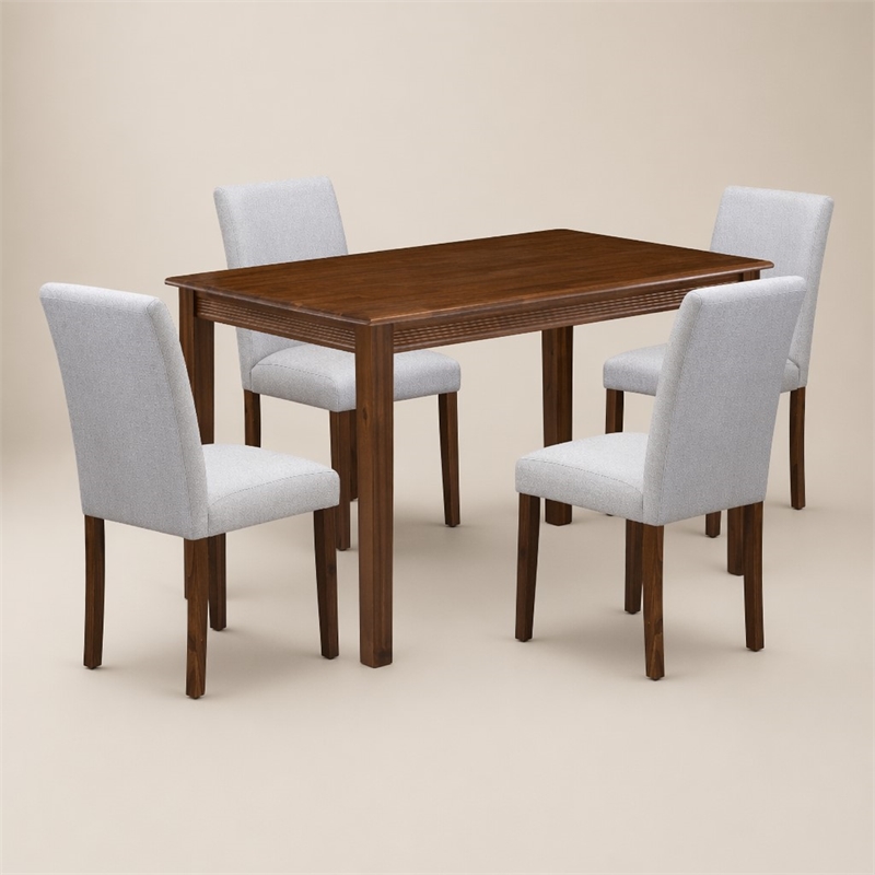 Pemberly Row 5 Piece Dining Room Set in Walnut Finish with Linen Chairs