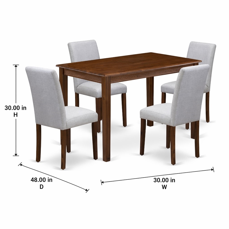 Pemberly Row 5 Piece Dining Room Set in Walnut Finish with Linen Chairs
