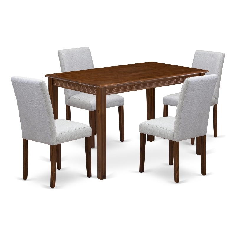 Pemberly Row 5 Piece Dining Room Set in Walnut Finish with Linen Chairs
