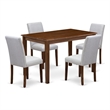 Pemberly Row 5 Piece Dining Room Set in Walnut Finish with Linen Chairs