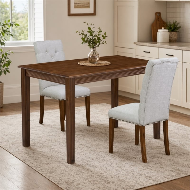 Pemberly Row 3 Piece Dinette Set in Walnut Finish with Linen Chairs