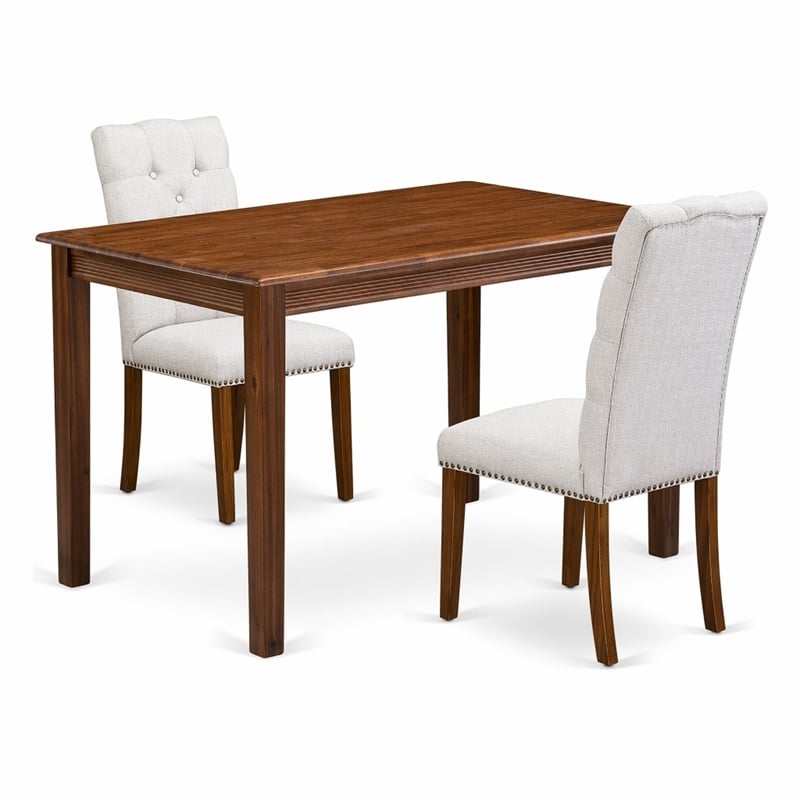 Pemberly Row 3 Piece Dinette Set in Walnut Finish with Linen Chairs