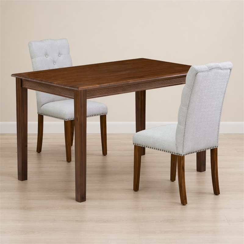 Pemberly Row 3 Piece Dinette Set in Walnut Finish with Linen Chairs