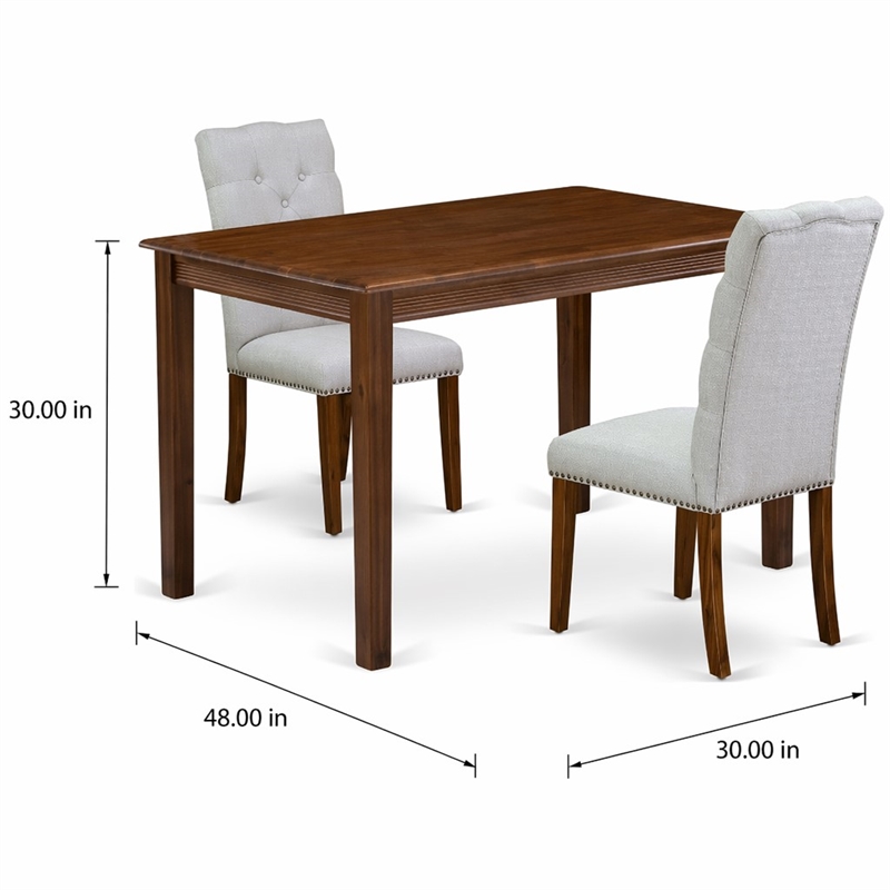 Pemberly Row 3 Piece Dinette Set in Walnut Finish with Linen Chairs
