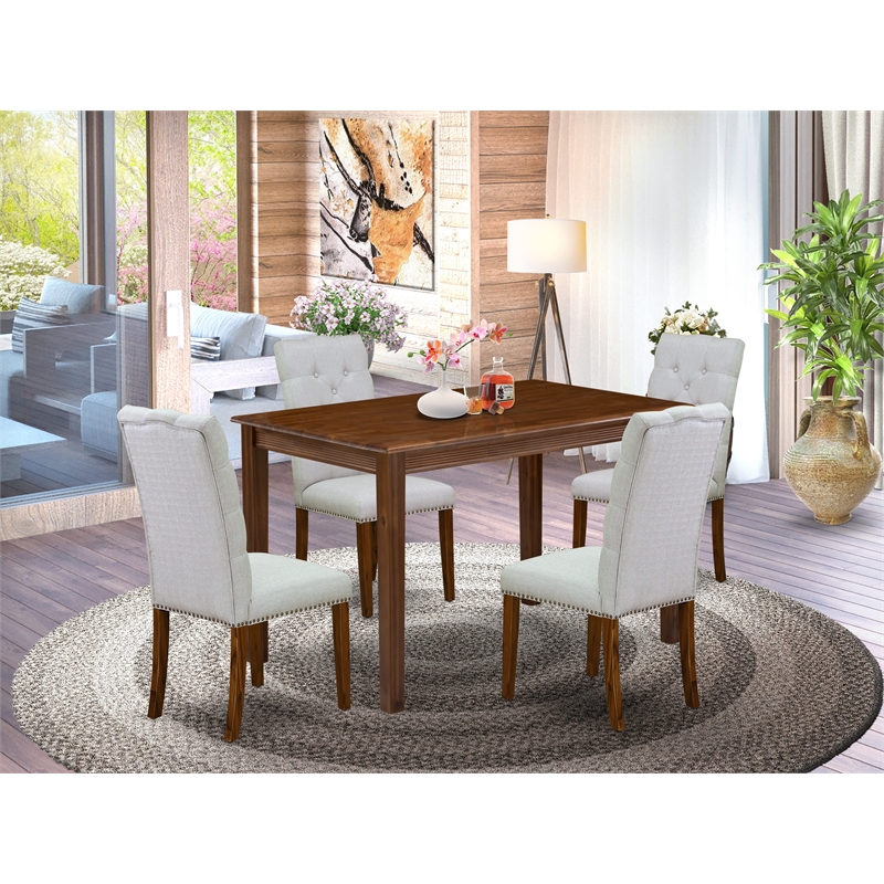 Pemberly Row 5-Piece Walnut Wood Dining Set with Upholstered Chairs