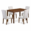 Pemberly Row 5-Piece Walnut Wood Dining Set with Upholstered Chairs