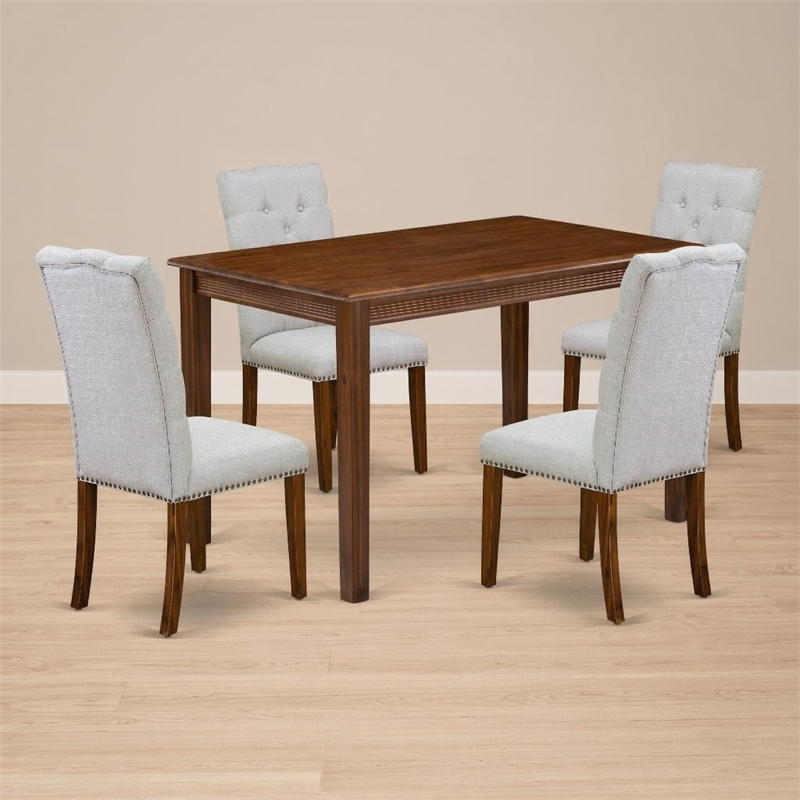 Pemberly Row 5-Piece Walnut Wood Dining Set with Upholstered Chairs